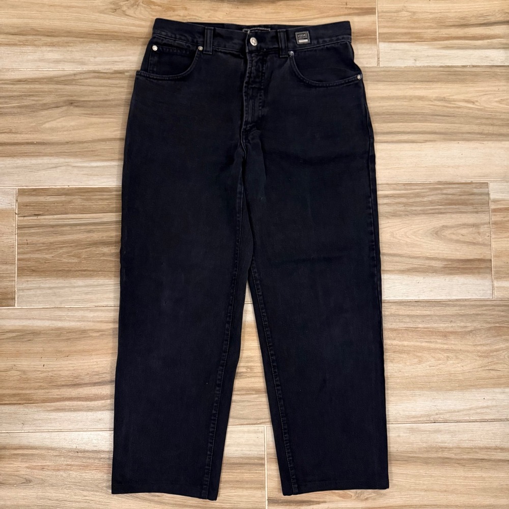 Versace Jeans Couture Mens Vintage Black Denim Straight Leg Medusa Pants 34 48